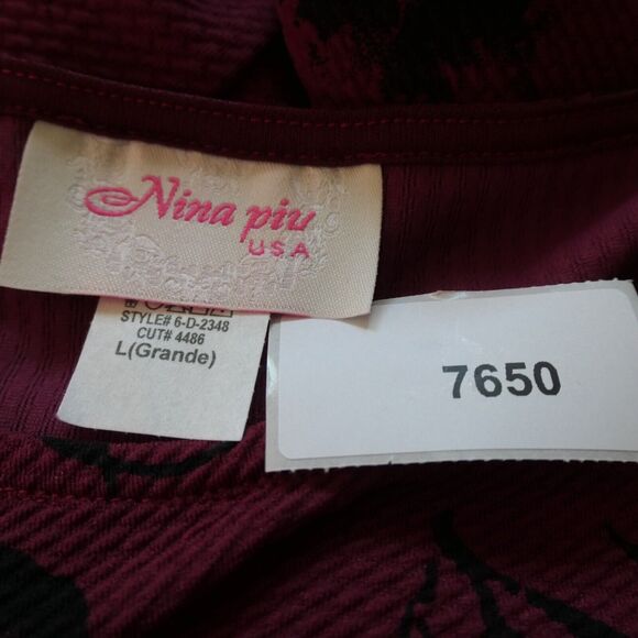 Nina Piu Dress Womens Large Deep Dark Red Floral Textured Fabric Career Casual - Picture 10 of 10